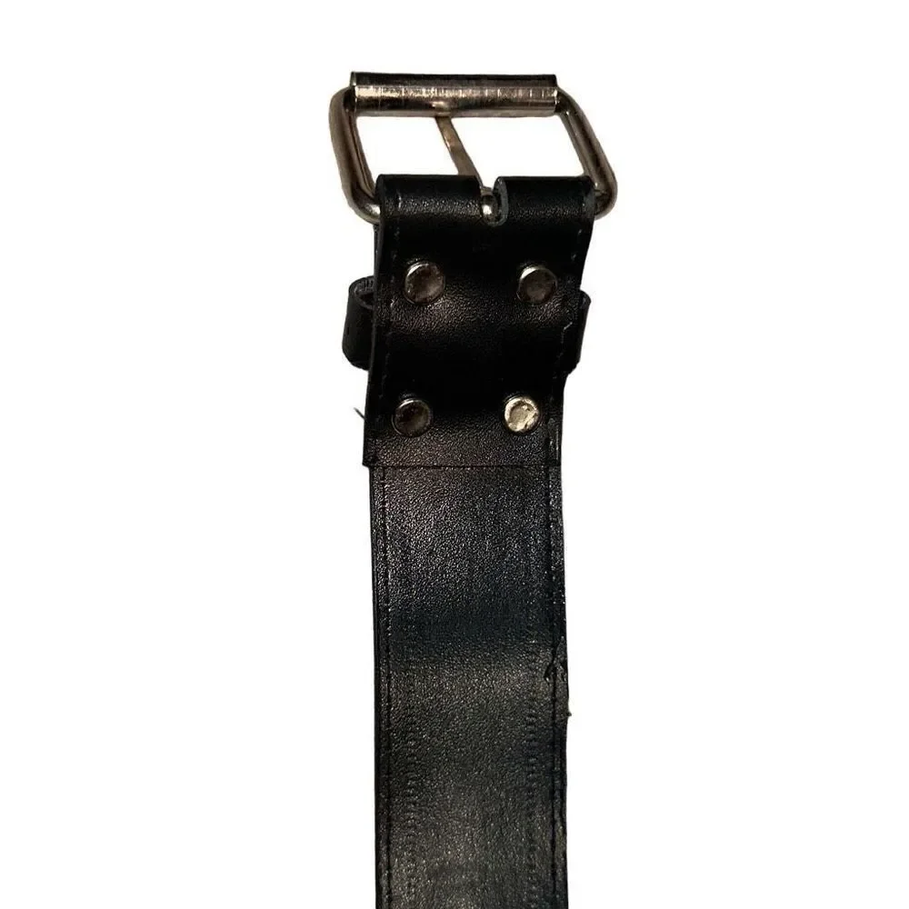 Single Pin Buckle Unisex Black Cross Grommet Faux Leather Belt